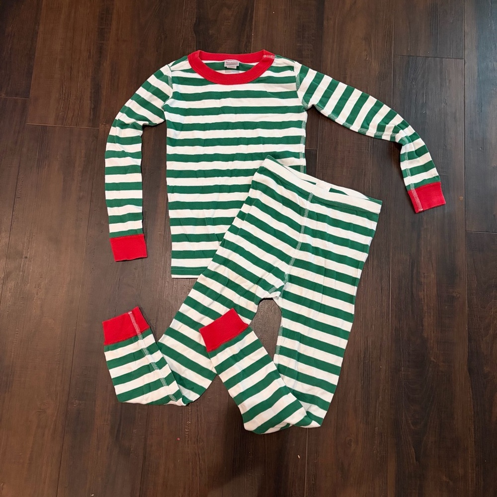 Hanna Andersson Green Stripe Organic Pajama Set 6-7 Years